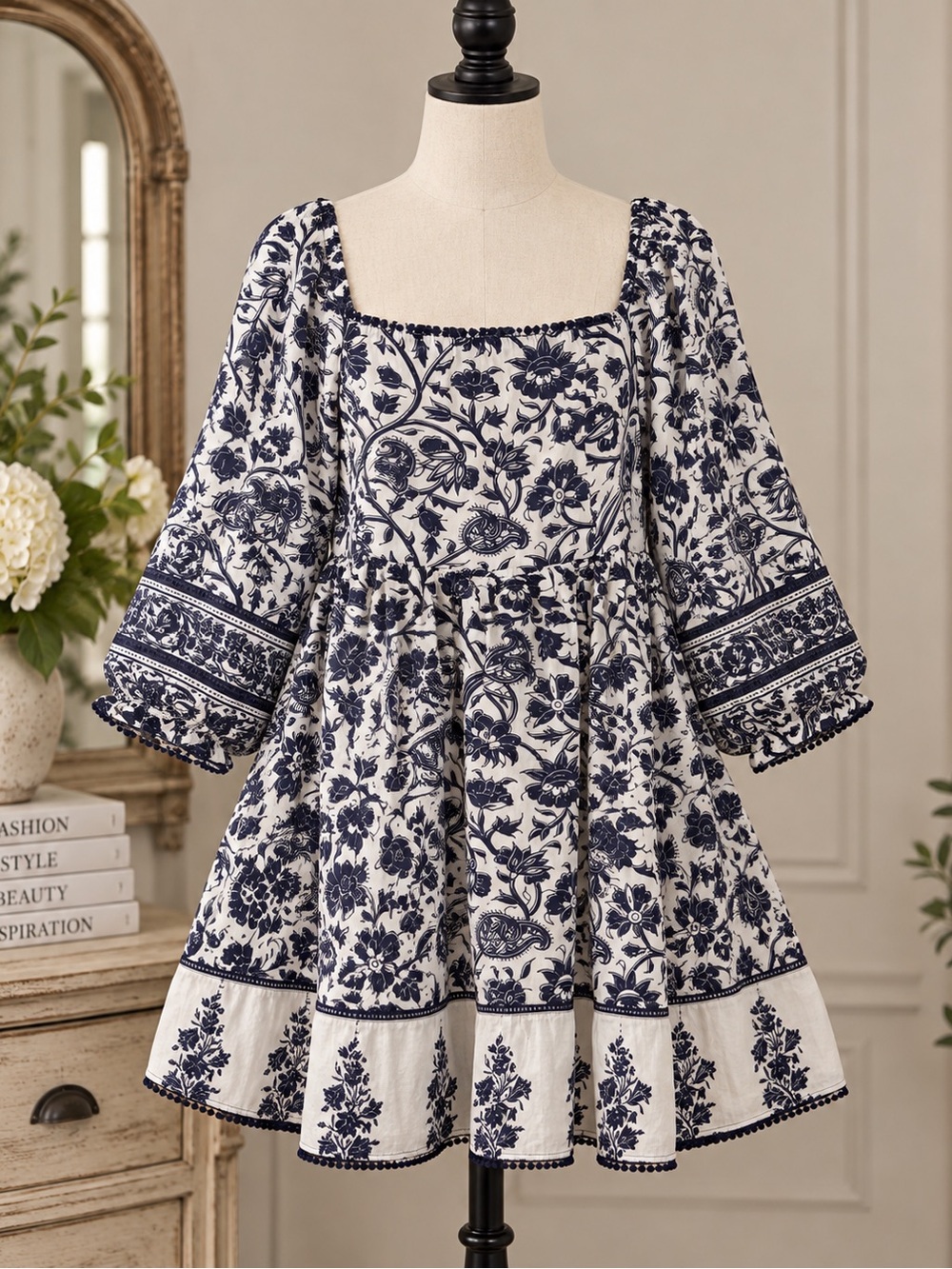Wayward Fancies - Bohemian Navy/White Dress - A056